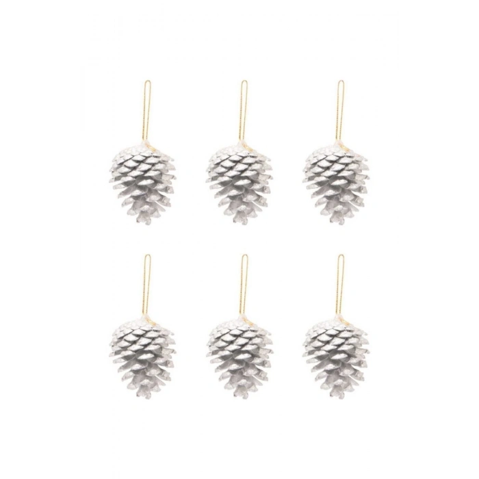 Yılbaşı Çam Ağacı Süsü Kozalak Beyaz 4-6cm 6lı Bzk6