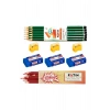 12 Li Mercanlı Kurşun Kalem Kırmızı Kopya Kalemi Silgi Kalem Açacağı Set