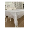 Şeffaf Kaplamalı Örgü Hasır Desenli Pvc Muşamba Masa Örtüsü Beyaz