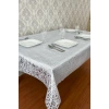 PVC Şeffaf Kaplamalı İp Desenli Masa Örtüsü – Beyaz Renk