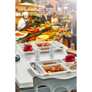 10 Adet 5 Gözlü Kırılmaz Plastik Tabldot Tepsisi - 5120-10