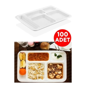 100 Adet Polikarbon Kırılmaz Tabldot Bölmeli Yemekhane Servis Tabağı