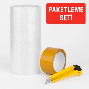 100 cm x 25m Balonlu Naylon + Vege Koli Bandı + Maket Bıçağı Paketleme Seti