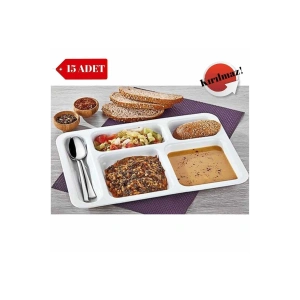 15 Adet Kırılmaz Tabldot Tabak  Self Servis Yemekhane  Okul 5 Bölmeli  Tabilot