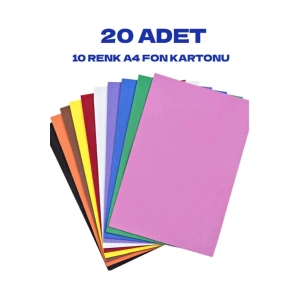 20 Adet Renkli Fon Kartonu 25X35 Cm 10 Karışık Renk