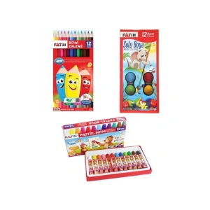 3 Lü Boya Kırtasiye Seti (Kuru+sulu+pastel Boya)