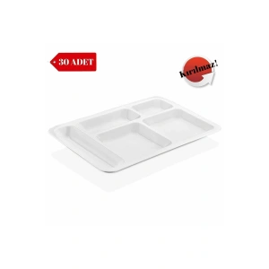 30 Adet Kırılmaz Tabldot Tabak, Self Servis, Yemekhane, Okul, 5 Bölmeli, Tabilot, Tabildot, Lokanta