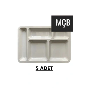 5 Adet 5 Gözlü Kırılmaz Plastik Tabldot Tabağı Beyaz Self Servis Tabildot Tabilot Tabak