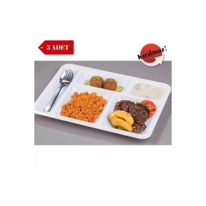 5 Adet Kırılmaz Tabldot Tabak, Self Servis, Yemekhane, Okul, 5 Bölmeli, Tabilot, Tabildot, Lokanta