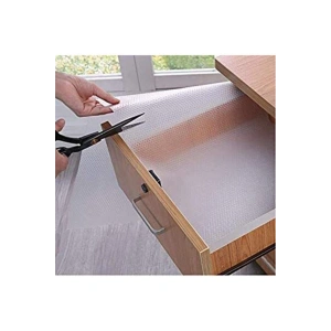 Şeffaf EVA Kaymaz Raf Örtüsü 45x10mt, dayanıklı ve pratik kullanım sağlar.