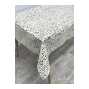Iplik Desen Hasır Pvc Şeffaf Kaplamalı Lüks Muşamba Masa Örtüsü Krem