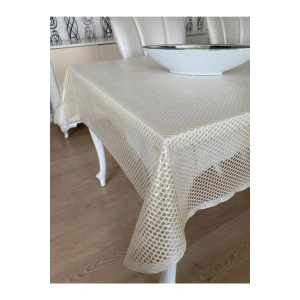 Şeffaf Kaplamalı Petek Desenli Pvc Muşamba Masa Örtüsü Krem