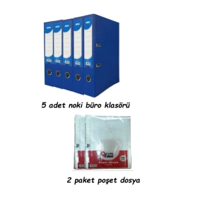 Mavi Geniş Klasör Plastik 5 Adet Ve Poşet Dosya 2 Paket
