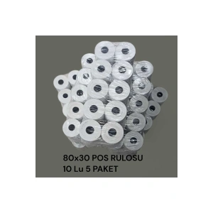 Termal Pos Rulosu, Adisyon Rulosu, Termal Yazıcı Kağıdı, Bilgi Fişi 80 Mmx 30 Mt (5 PAKET) 50 Adet
