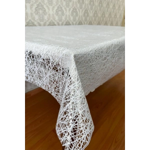 PVC Şeffaf Kaplamalı İp Desenli Masa Örtüsü – Beyaz Renk