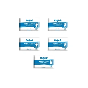 HDPE İş Temizlik Tek Kullanımlık Şeffaf Eldiven / Büyük Boy / 100 Adetlik 5 Paket