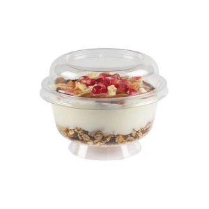 Plastik Kristal Tatlı Kabı Ayaklı 180cc - Kapaklı 25 Adet Kullan At