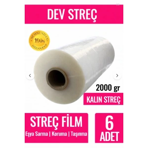 6Lı Palet Streci 2000 Gram 300 metre X 50cm Endüstriyel Palet Streç Film Paketleme Taşınma Streci