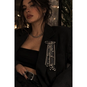 Zincirli Çengelli İğne Broş Punk Tarz Metal Zincirli Ceket Yaka Aksesuarı