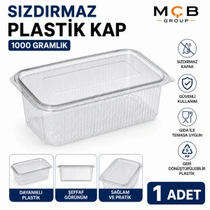 1000 Gr Sızdırmaz Plastik Saklama Kabı Kapaklı Şeffaf Gıda Saklama Kabı 1 Adet