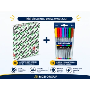 Copierbond A4 Fotokopi Kağıdı 80 gr 500 Yaprak + Pensan Triball 8 Renk Tükenmez Kalem Avantajlı Ofis Okul Seti