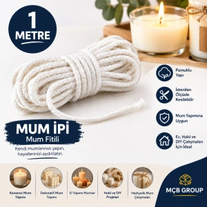 Mum İpi 1 Metre – Mum Fitili Pamuklu Fitil – El Yapımı Mum Yapımı İçin