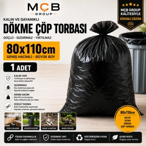 80x110 cm Kalın Siyah Dökme Çöp Torbası 1 Adet Yırtılmaz Sızdırmaz Jumbo Boy Çöp Poşeti