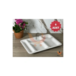 Polikarbon Kırılmaz Tabldot 5 Bölmeli Yemekhane Servis Tabağı 6 Adet