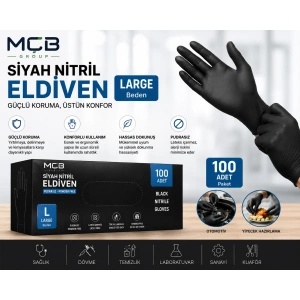Siyah Nitril Eldiven Large (L) Beden 100lü Paket Pudrasız Tek Kullanımlık Muayene Eldiveni