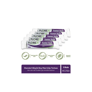 Standart Büyük Boy Mavi Çöp Poşeti X 5 Rulo