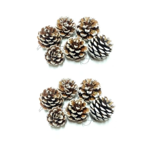 Yılbaşı Ağacı Süs Çam Dekor Karlı 12li Kozalak