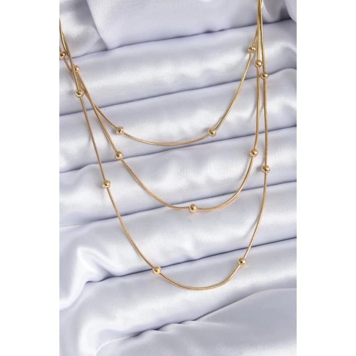 316L Çelik Gold Renk 3lü Minimal Toplu Kadın Kolye - TJ-BKO7700