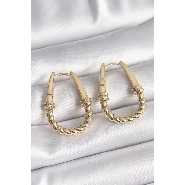316L Çelik Gold Renk Burgu Halka Model Kadın Küpe - TJ-BKP9701