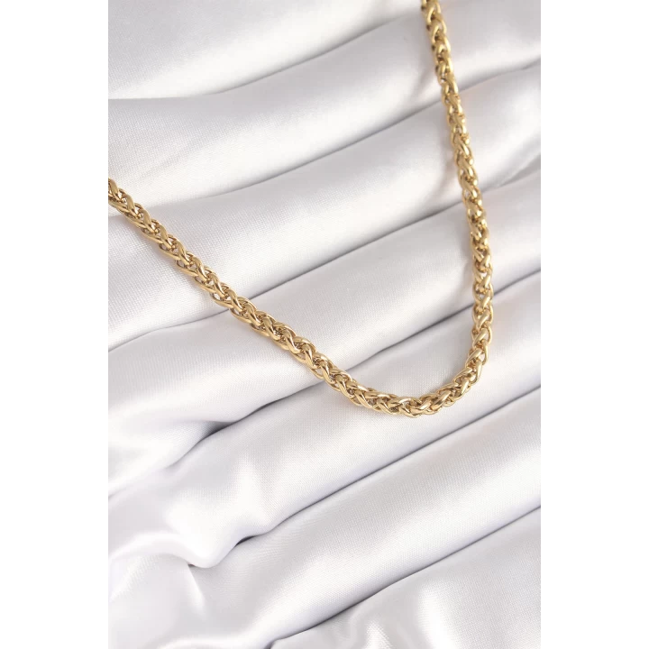 316L Çelik Gold Renk Burgu Zincir Model Kadın Kolye - TJ-BKO8446