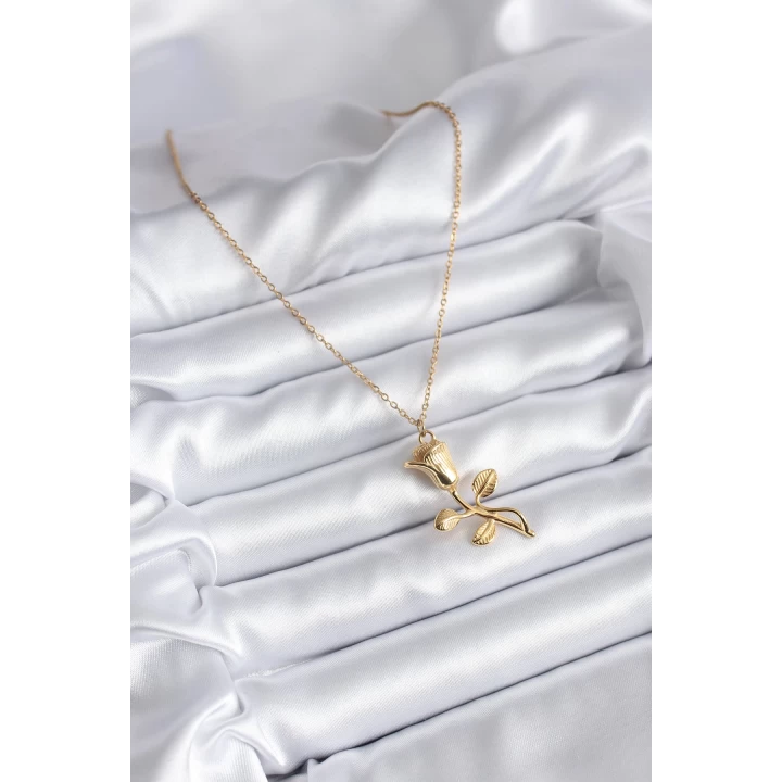 316L Çelik Gold Renk Gül Model Kadın Kolye - TJ-BKO8130