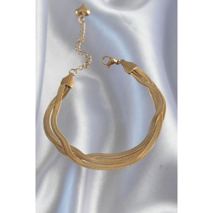 316L Çelik Gold Renk İtalyan Zincir Model Çoklu Bileklik - TJ-BB6187