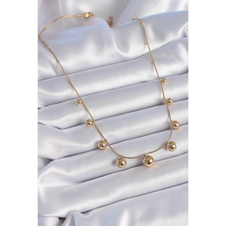 316L Çelik Gold Renk Top Model Kadın Kolye - TJ-BKO9344