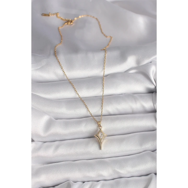 316L Çelik Gold Renk Zincir Zirkon Taşlı Kuzey Yıldızı Model Kadın Kolye - TJ-BKO9715
