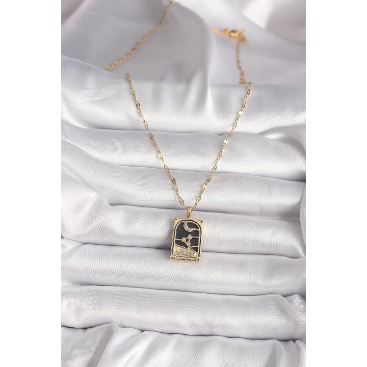 316L Çelik Gold Renk Zirkon Taşlı Ay Figürlü Tarot Model Kadın Kolye - TJ-BKO9686