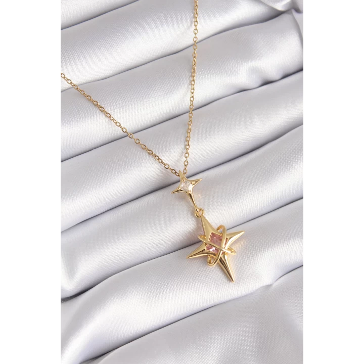 316L Çelik Gold Renk Zirkon Taşlı Kutup Yıldızı Model Kadın Kolye - TJ-BKO8331