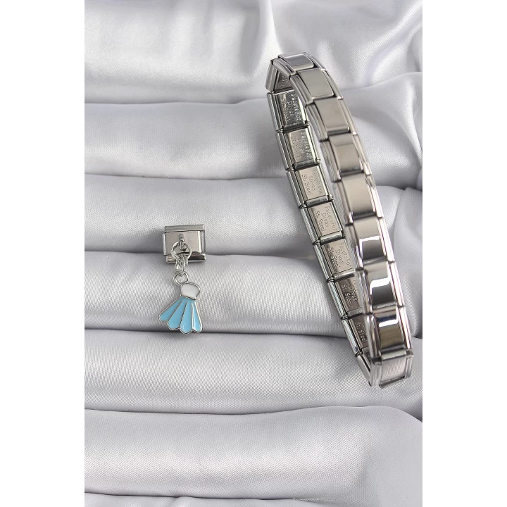 316L Çelik Gümüş Renk Mavi Renk Sallantı Elbise Model Nomination Charm - TJ-BC1101