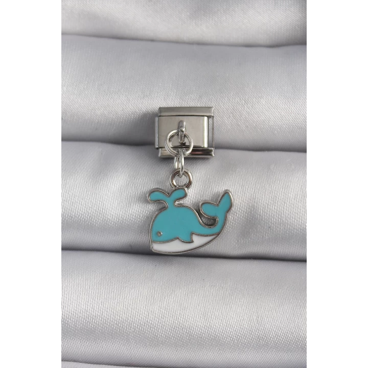 316L Çelik Gümüş Renk Sallantı Mavi Balina Model Nomination Charm - TJ-BC1106
