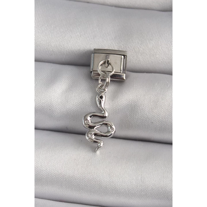 316L Çelik Gümüş Renk Sallantı Yılan Model Nomination Charm - TJ-BC1174