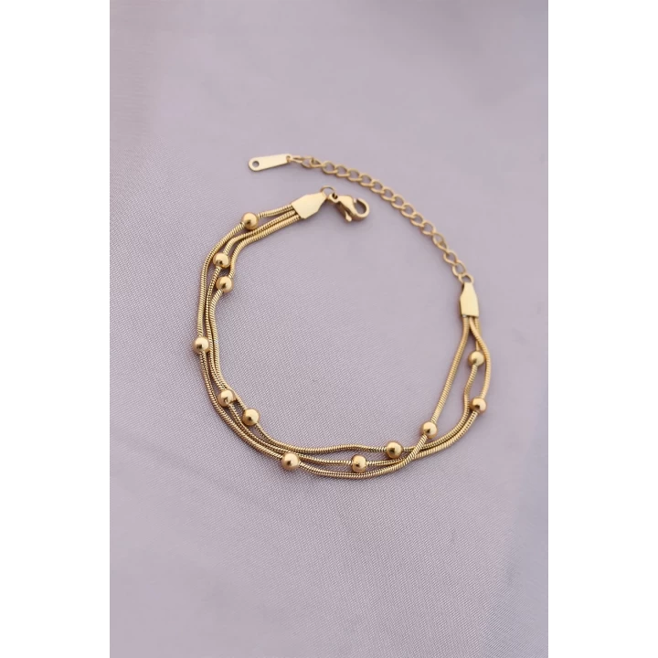 316L Kararmaz Çelik Gold Renk Top Zincirli Kadın Bileklik - TJ-BB4171