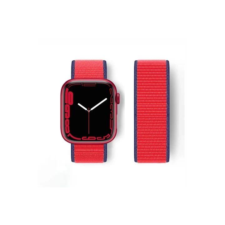 Apple Watch 42mm Hasırlı Cırtcırtlı Kordon - Kırmızı