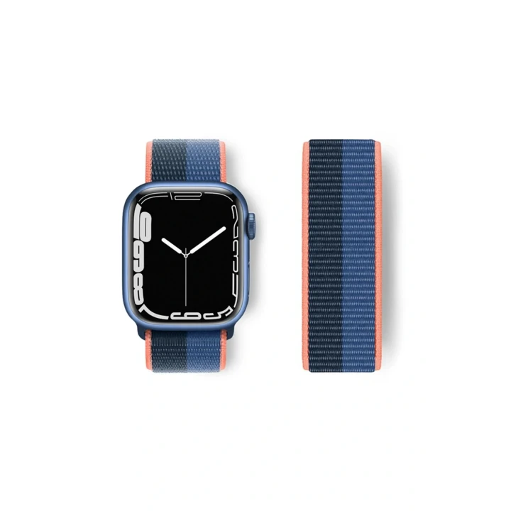 Apple Watch 42mm Hasırlı Cırtcırtlı Kordon - Siyah-Mavi