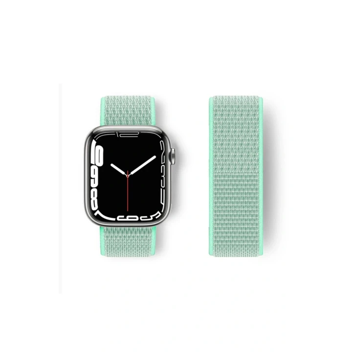 Apple Watch 42mm Hasırlı Cırtcırtlı Kordon - Turkuaz