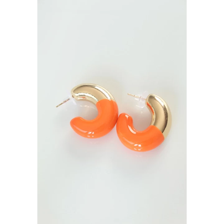 CCB Turuncu Gold Çift Renk Küpe - TJ-BKP8873