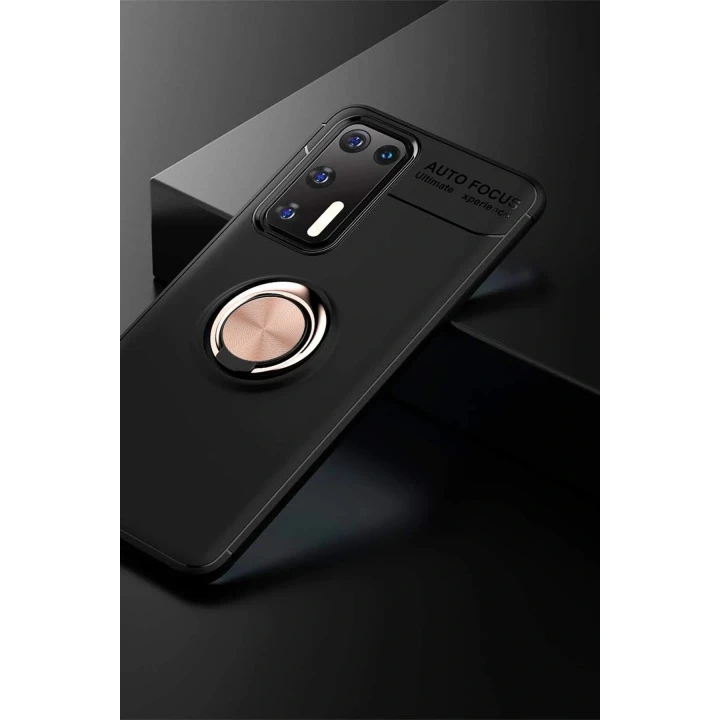 Huawei P40 Kılıf Range Yüzüklü Silikon - Siyah-Gold
