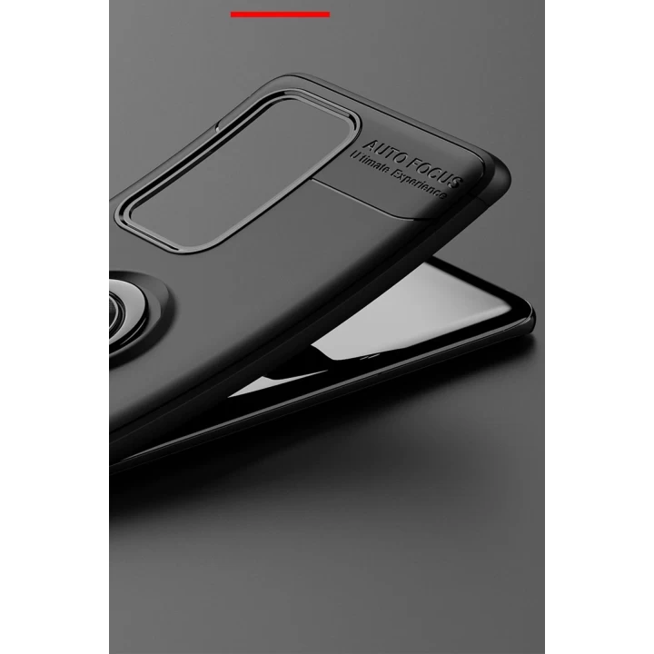 Huawei P40 Pro Kılıf Range Yüzüklü Silikon - Siyah-Mavi